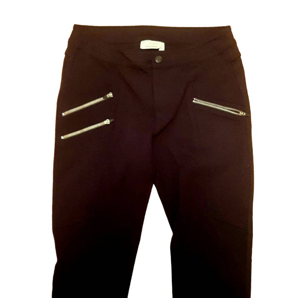 Athleta Women's Black Motorcycle Style Leggings Zipper Pockets Size 6P (R108)